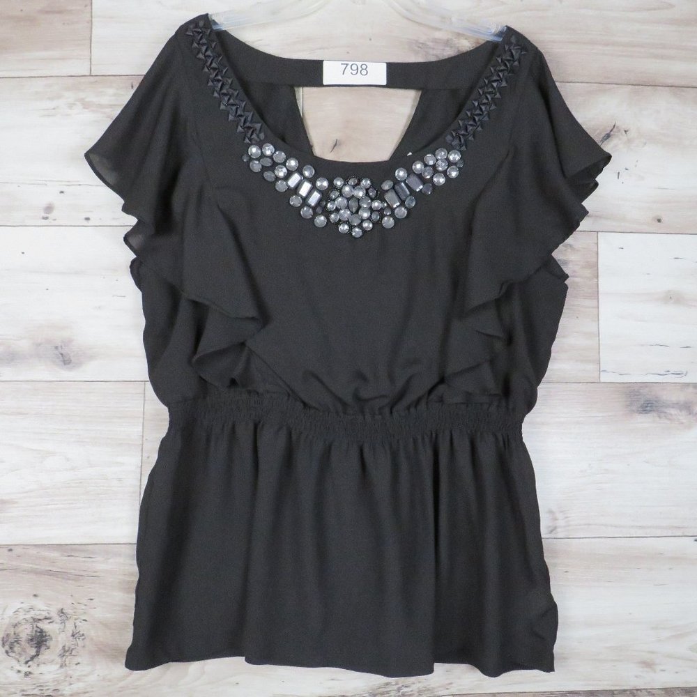 Faith 21* Women's Short Sleeve Boat Neck Cut Out Back Smock Waist Blouse~Size 2X